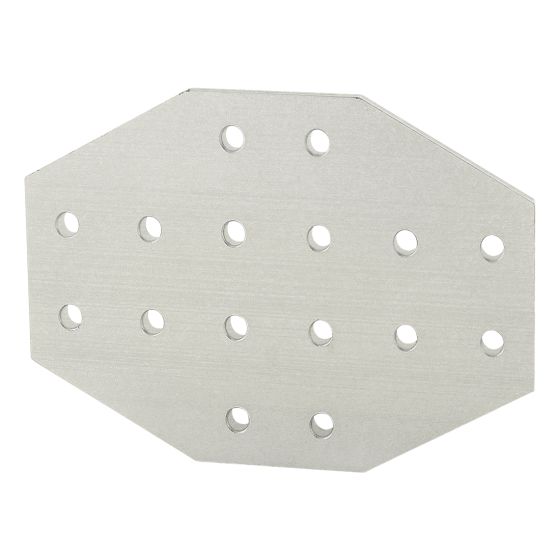 flat plate with angled corners and 16 holes throughout it