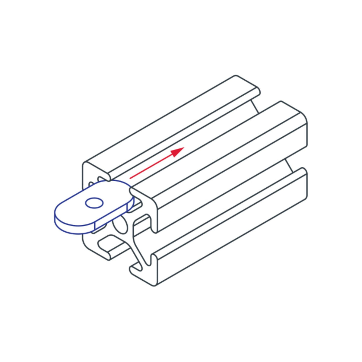 diagram of a t-nut being inserted into a t-slotted bar
