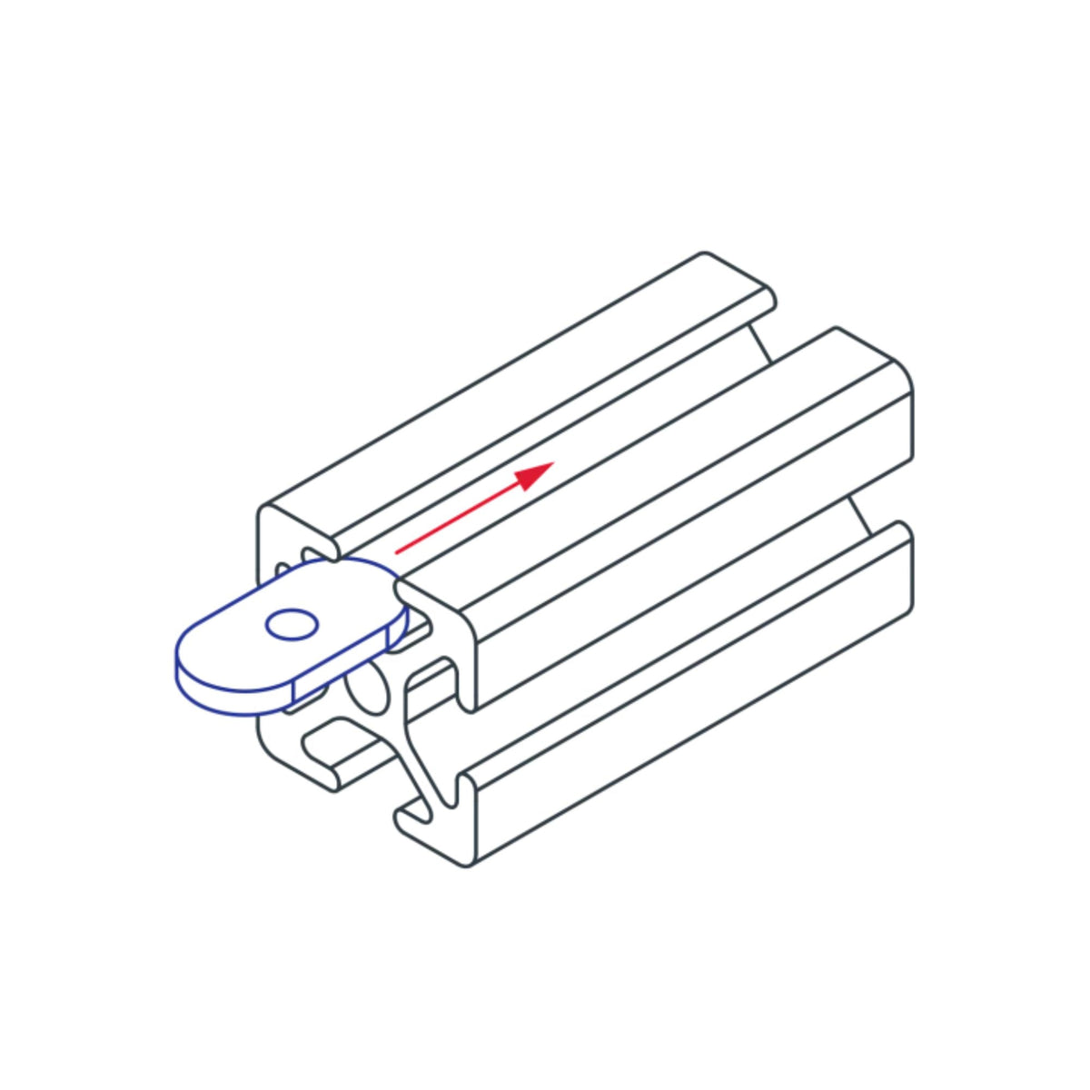 diagram of a t-nut being inserted into the t-slot of a metal bar