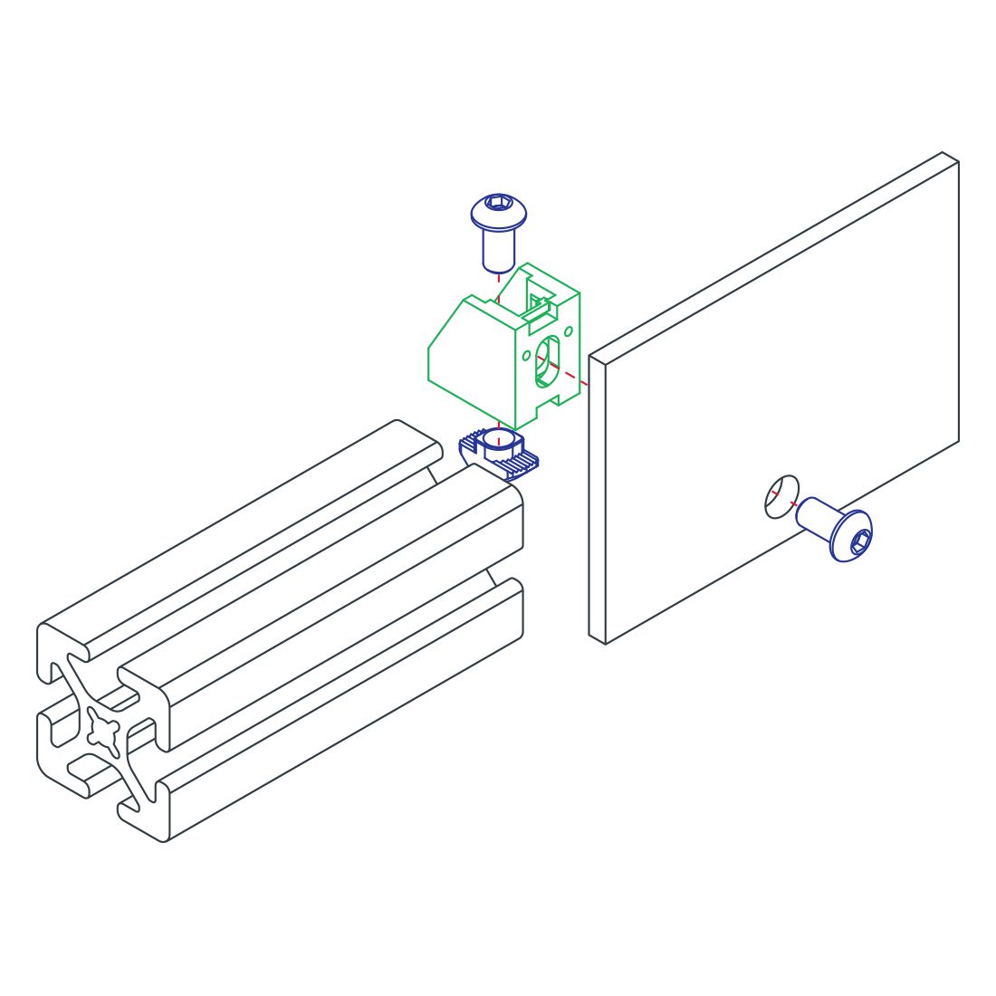 diagram of a panel mount block and a t-slotted bar