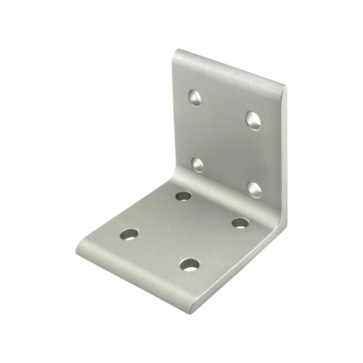 aluminum corner bracket with two square sides, each with four mounting holes