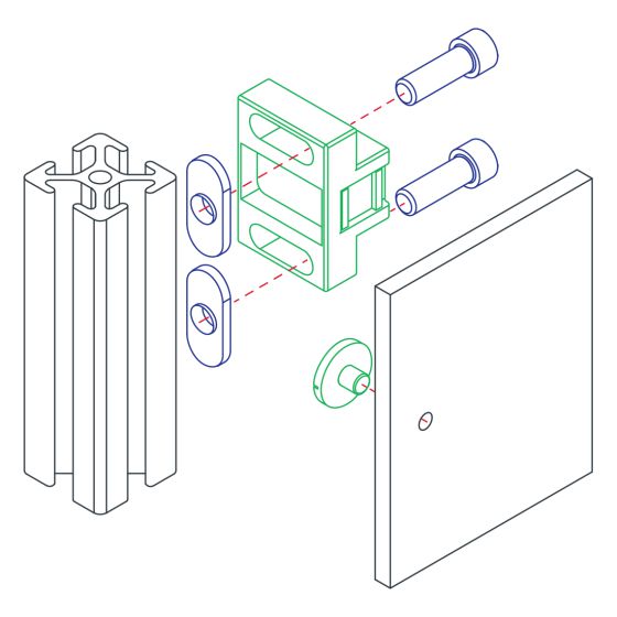 diagram of a door catch unit mounted to a t-slot bar