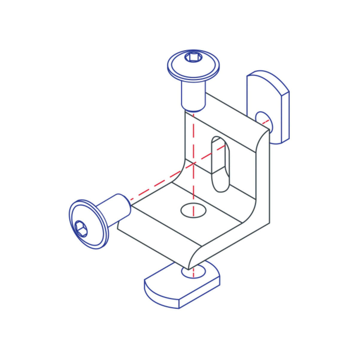 diagram of a corner bracket with screws being inserted