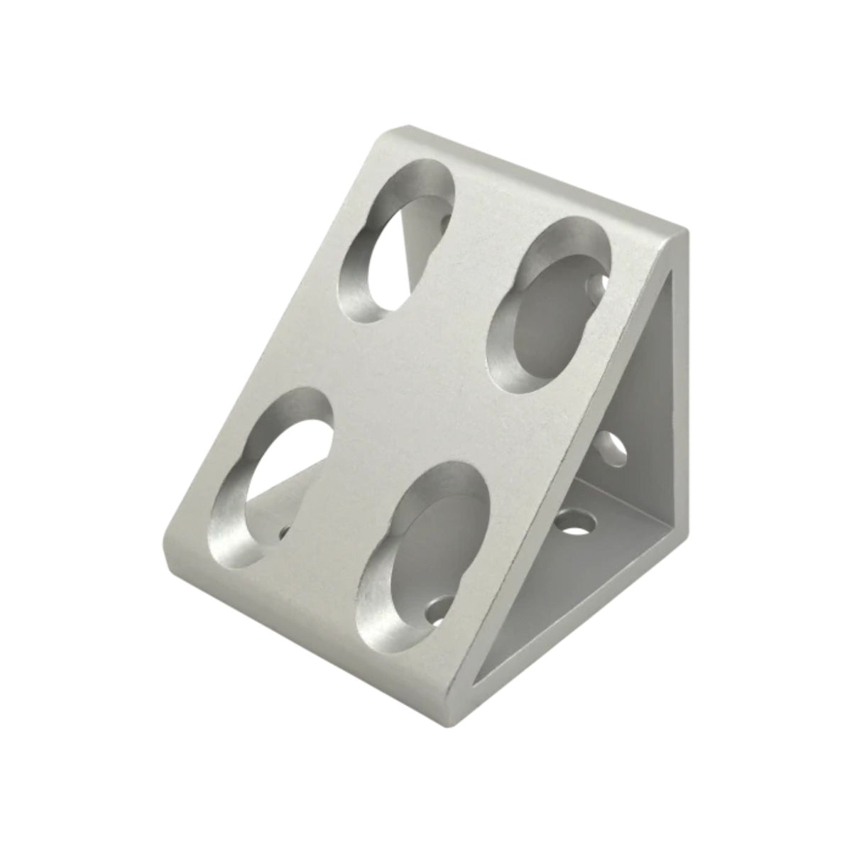 triangular shaped corner bracket with four holes on the larger side