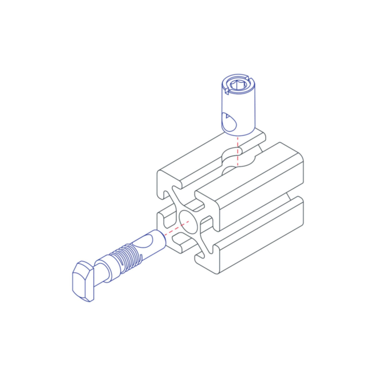 diagram of a central connector and a t-slotted bar