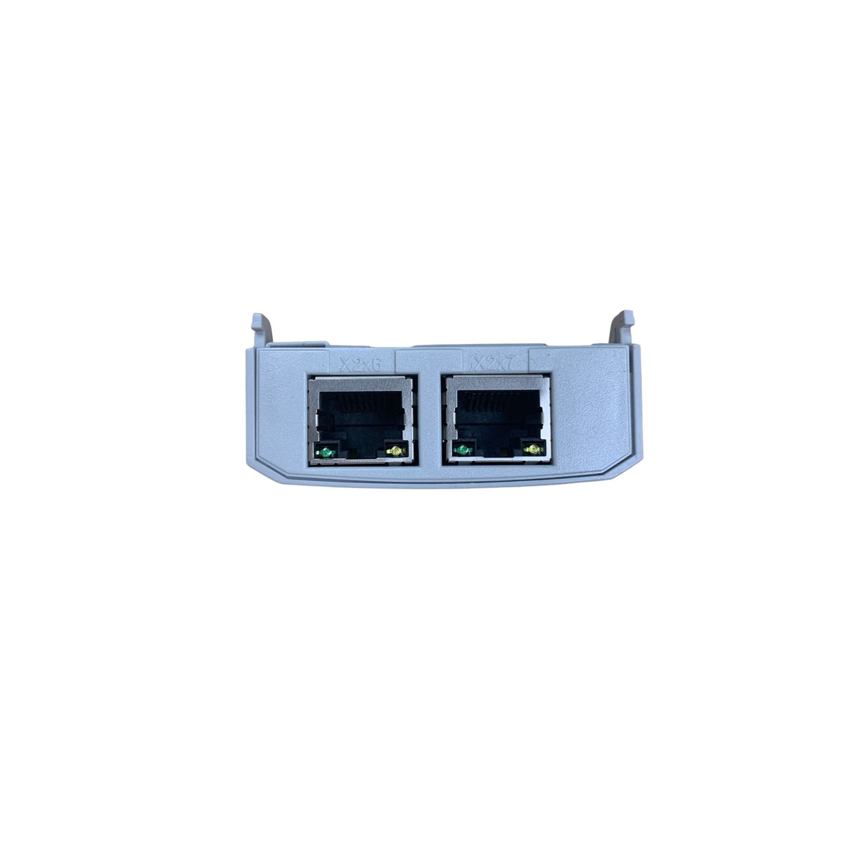 bottom view of a ethernet control unit with two ethernet ports