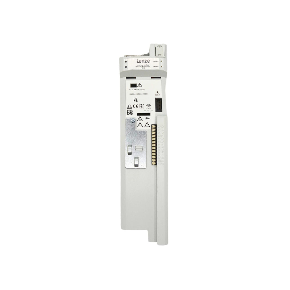 Lenze | i510 2hp Cabinet mount 480volt 5digital inputs, 2 analog inputs, 1 digital output 1 analog Output, 1 relay | I51AE215F10V11000S - front view