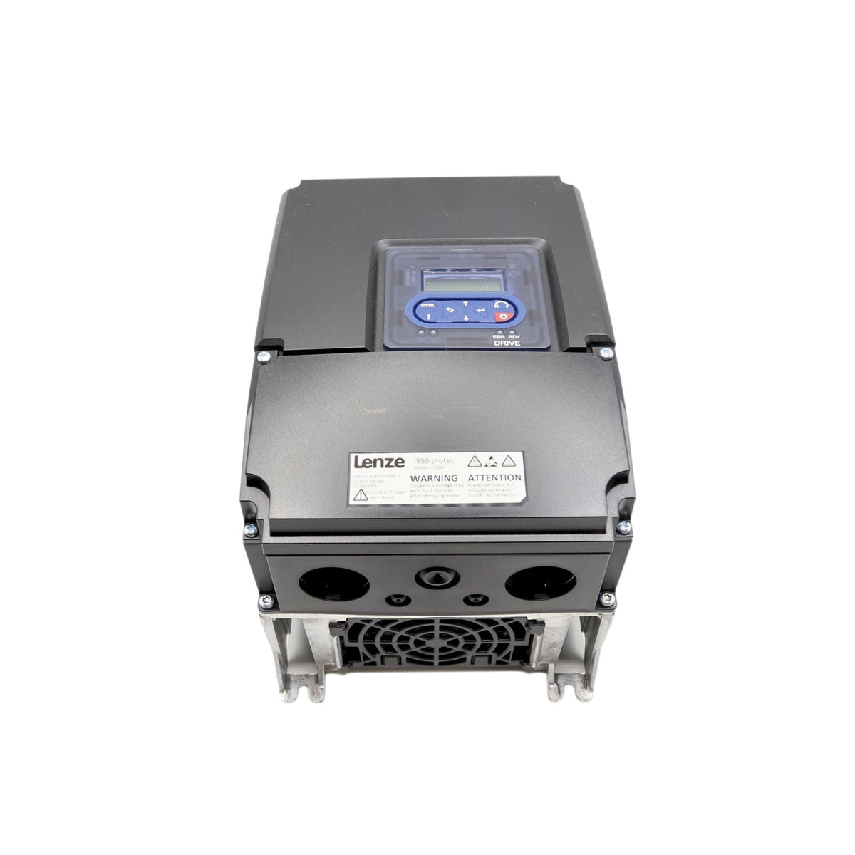 Lenze | I550 Protec 7.5hp Wall Mount, Nema 4x rated, Keypad, Incremental encoder (HTL) via two digital inputs, 5digital inputs, 2 analog inputs, 1 digital output 1 analog Output, 1 relay | I55AP255F00711K00S - front view