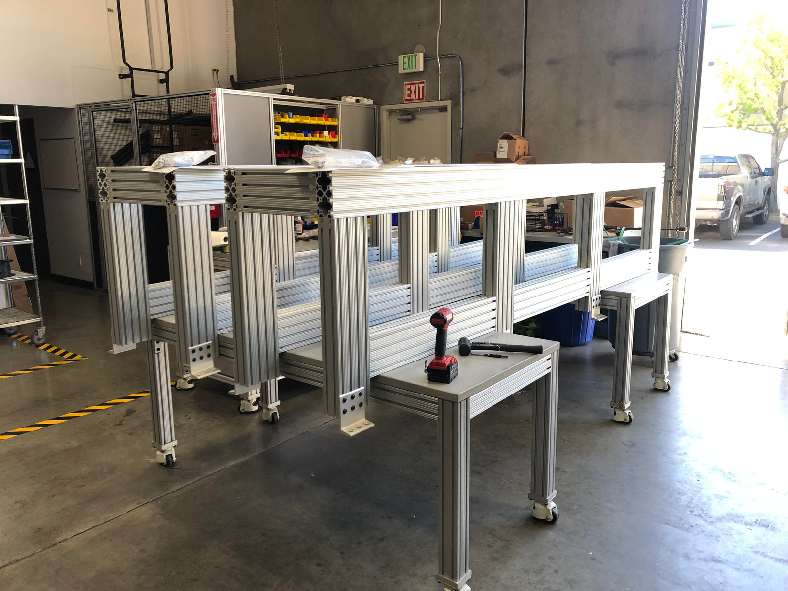 metal table build with wheels