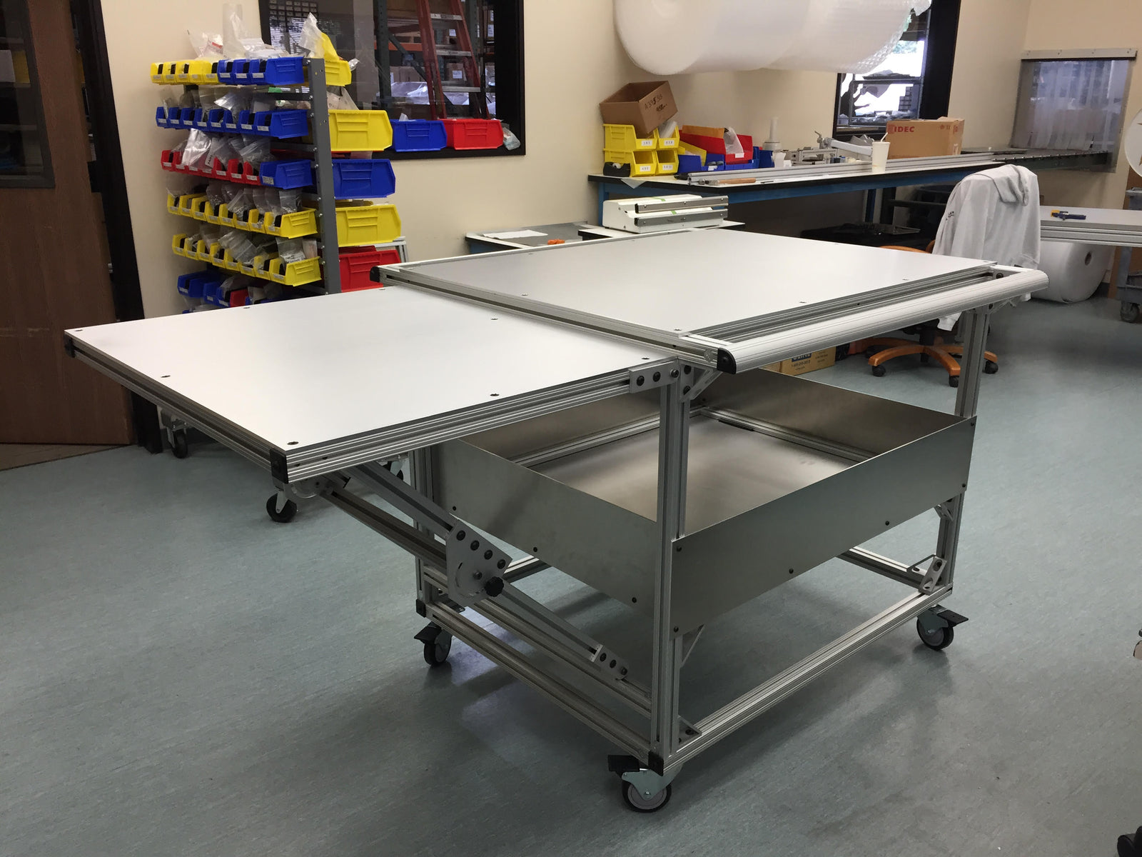 metal table build with wheels