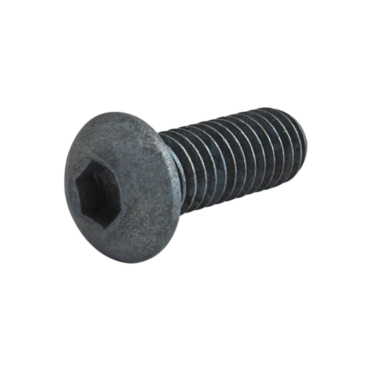 side view of a button head screw with the head on the left and the threaded stem pointing toward the right