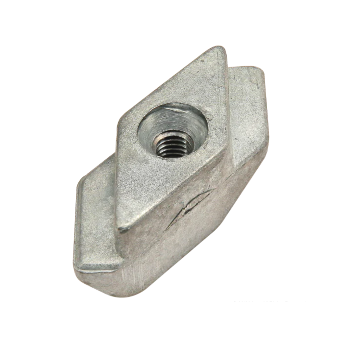 tall metal diamond shaped t-nut with a threaded hole in the center