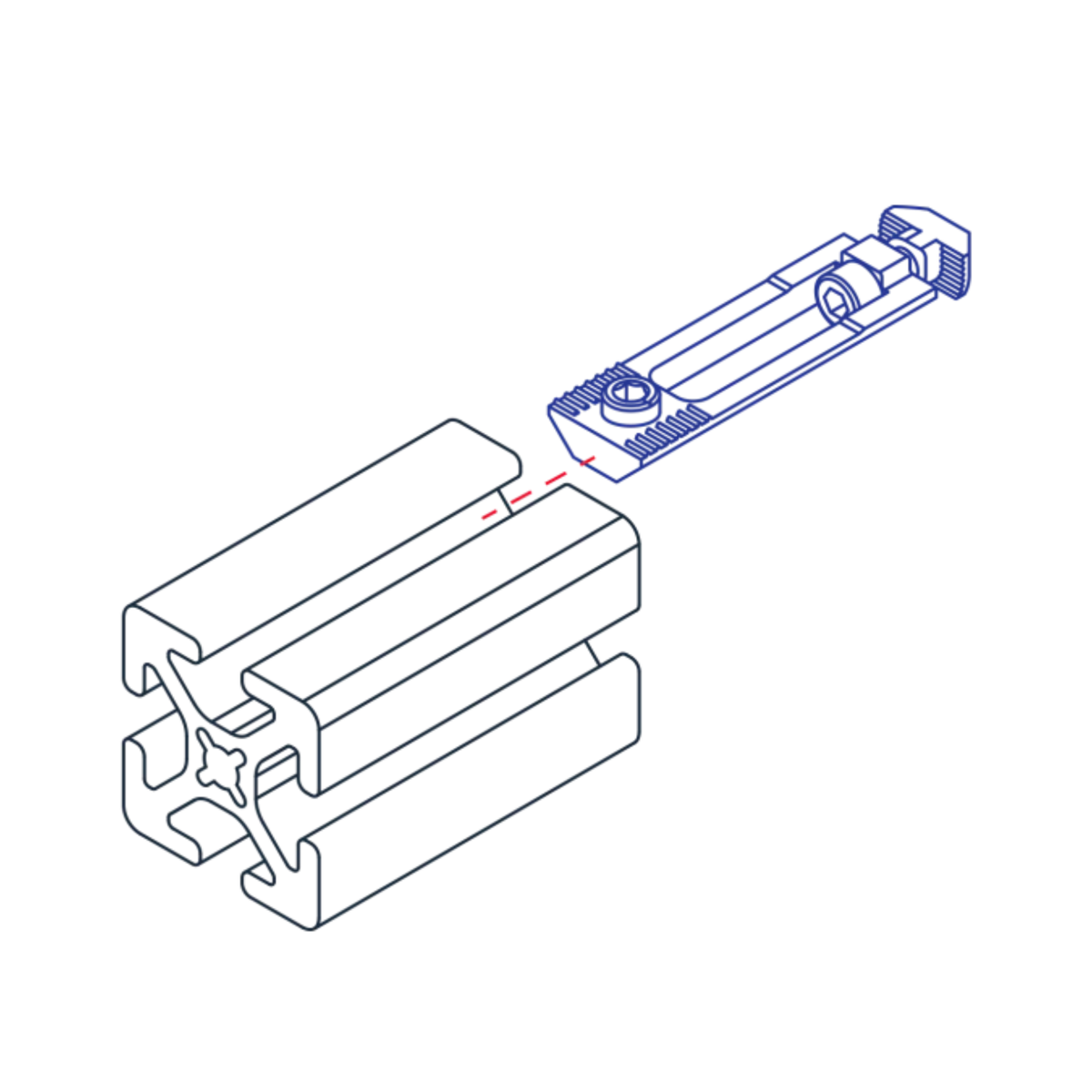 diagram of a milling connector inserted into a t-slotted bar