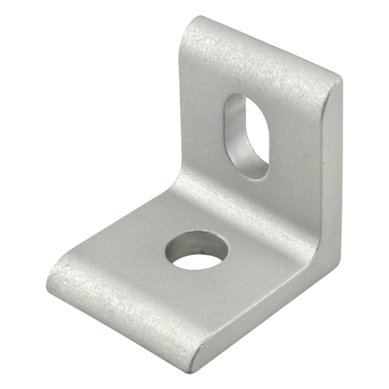 side view of a corner bracket with the corner on the right, and a mounting hole at the center of each side