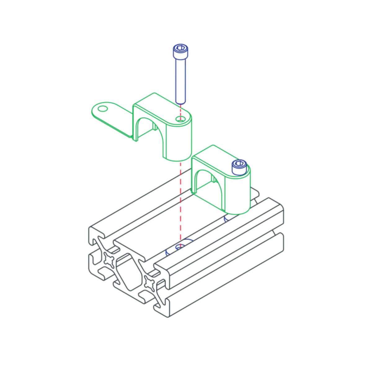 diagram of a cable and tube clamp with a t-slotted bar