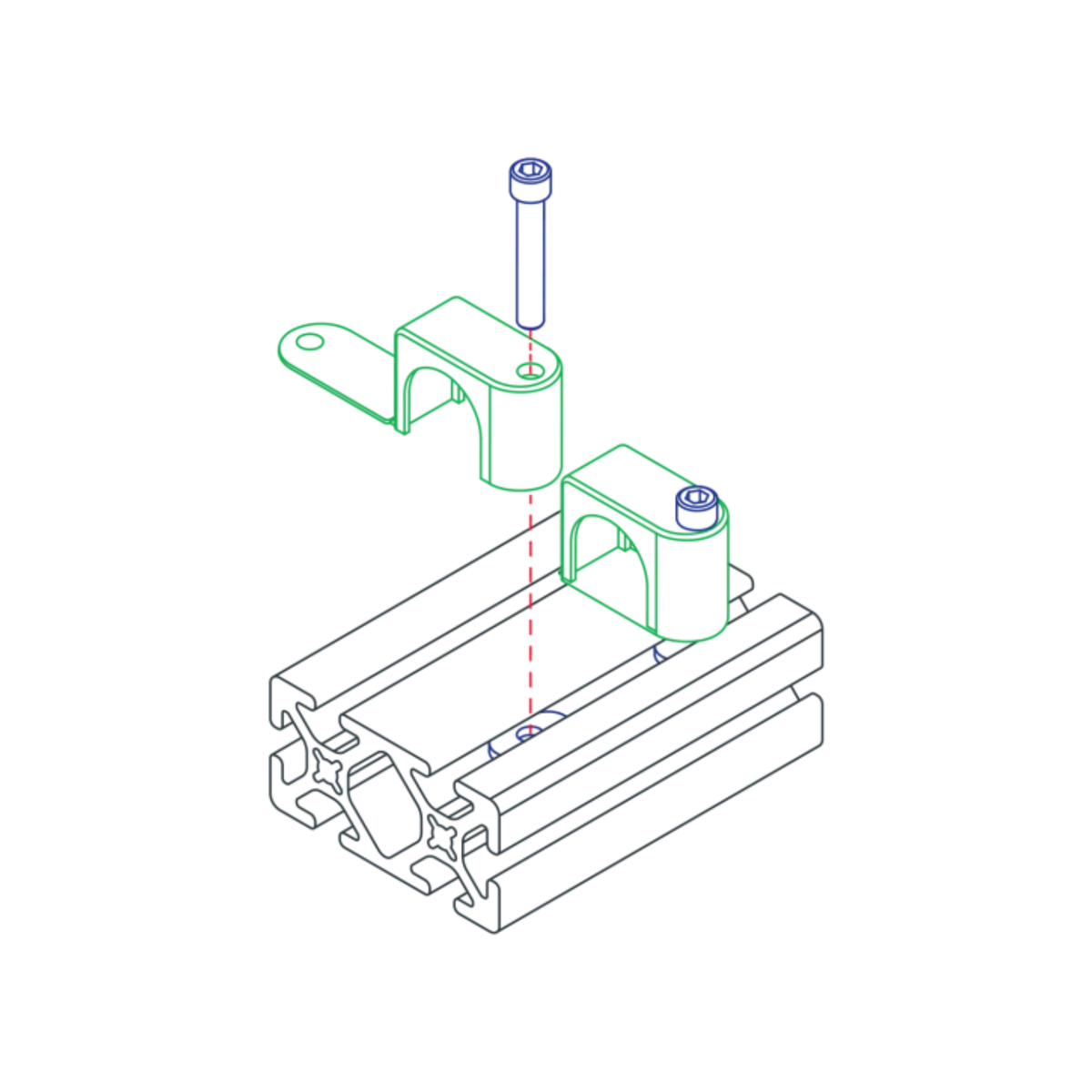 diagram of a cable and tube clamp with a t-slotted bar