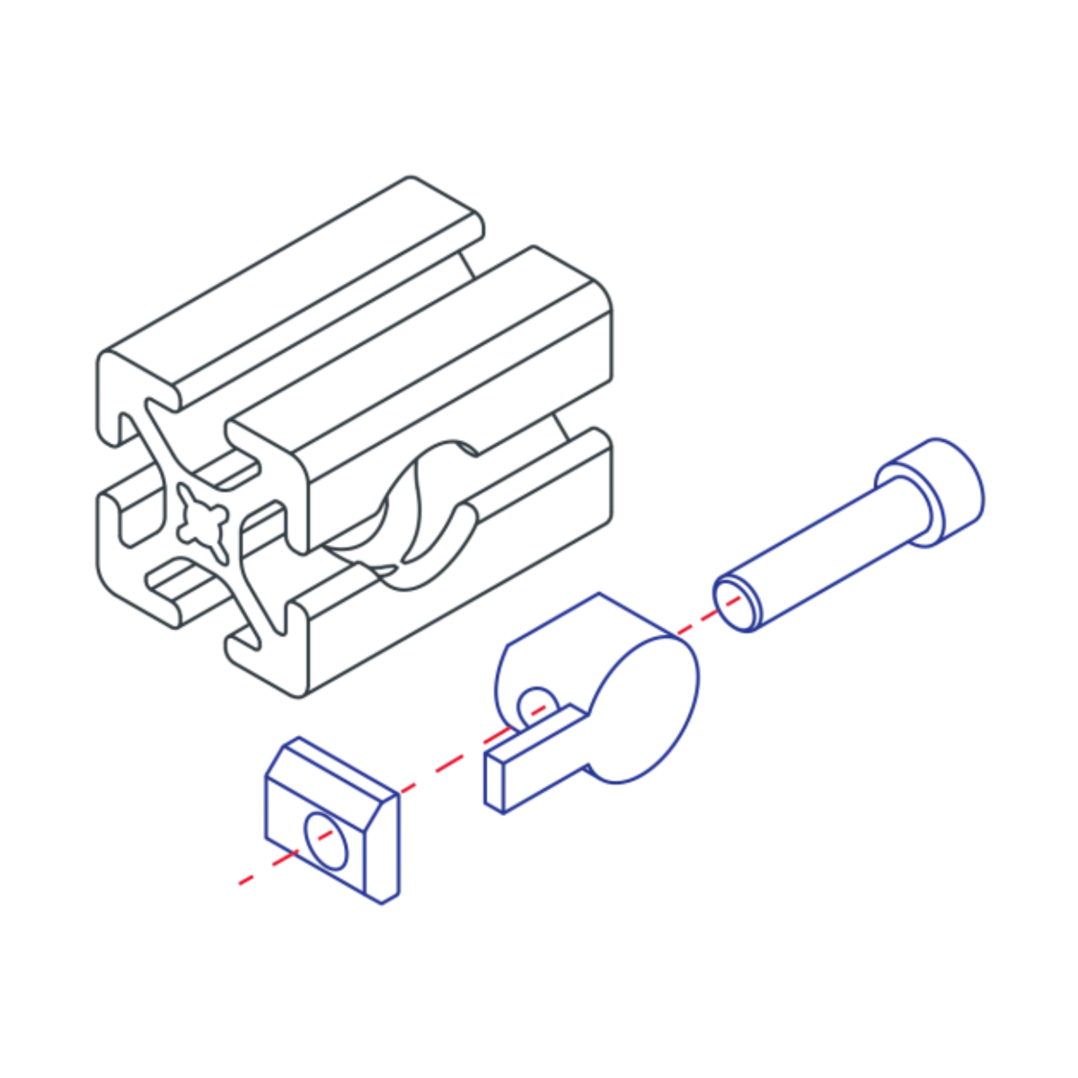 diagram of a fastener assembly and a t-slot bar