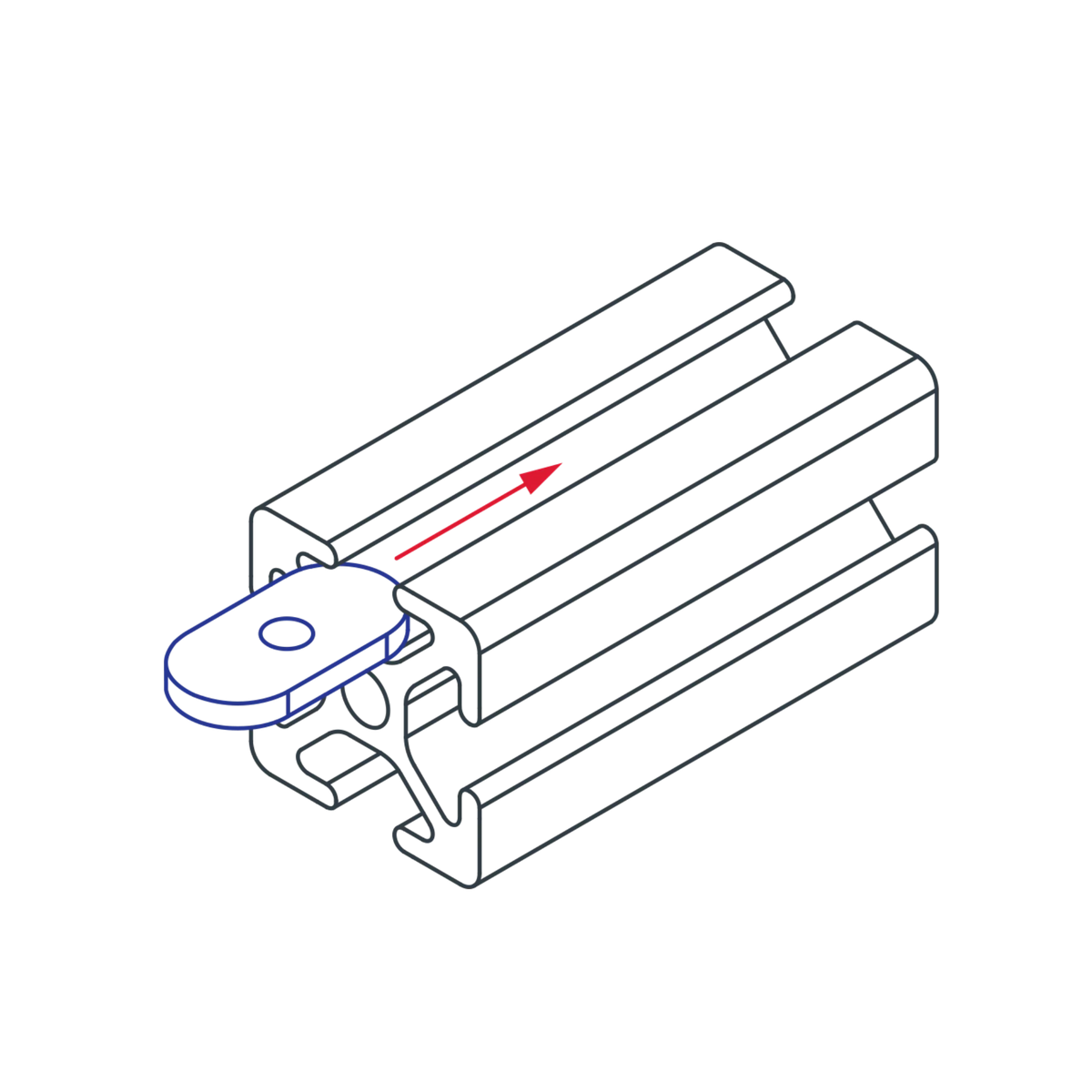 diagram of a slide-in t-nut in a corner connection