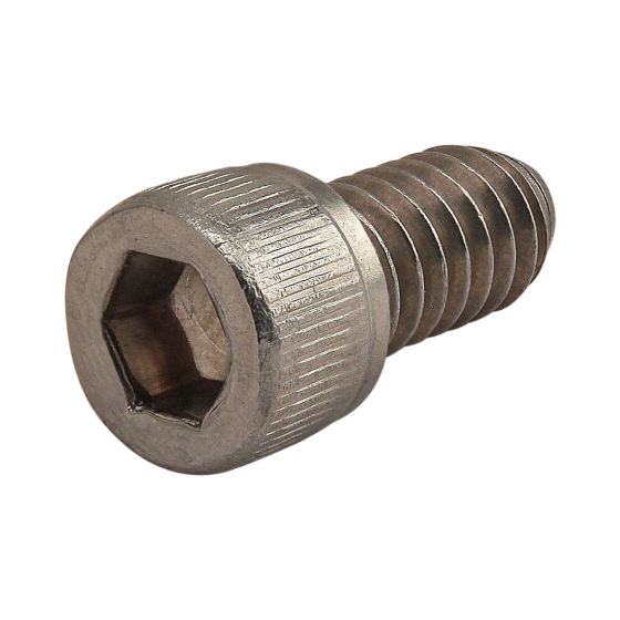side view of a socket head cap screw with the head on the left and the threading on the right