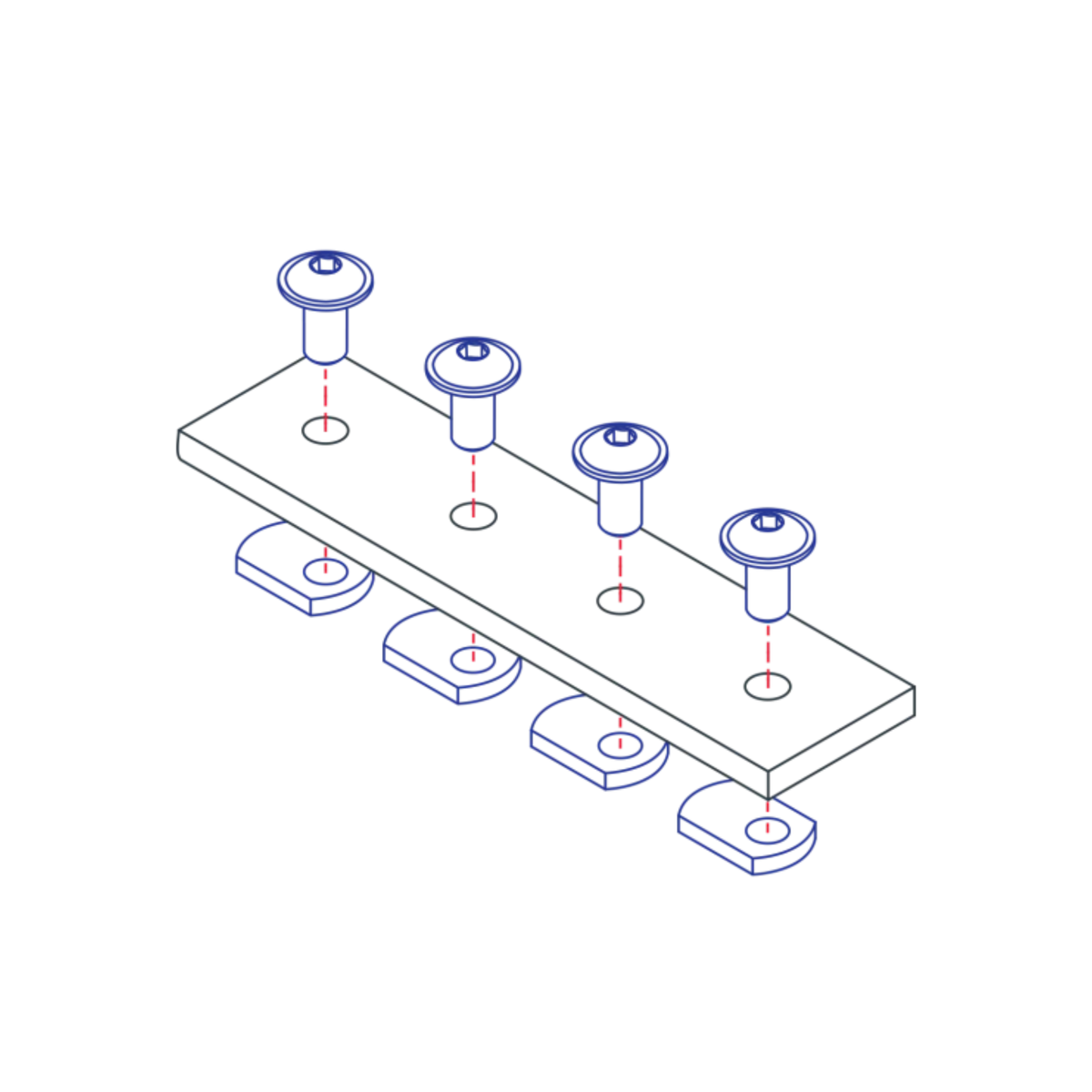diagram of a 4-hole joining strip with screw mounting