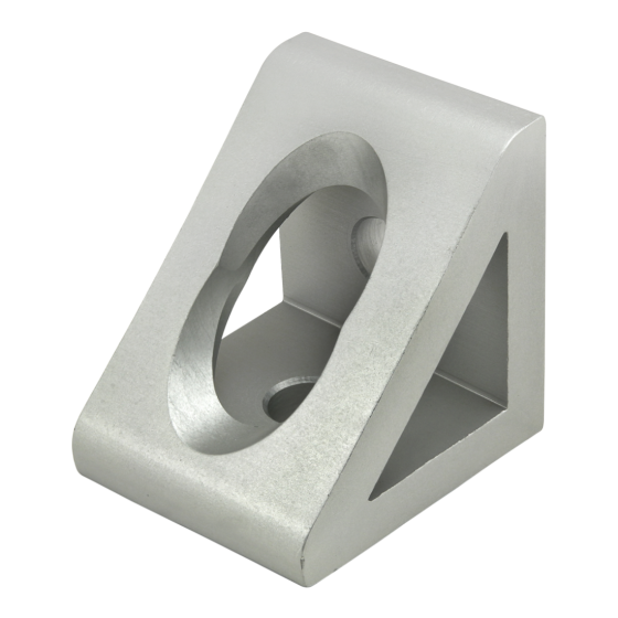 triangular shaped corner bracket with a large oval hole in the center of the long side and two small mounting holes on each of the smaller sides