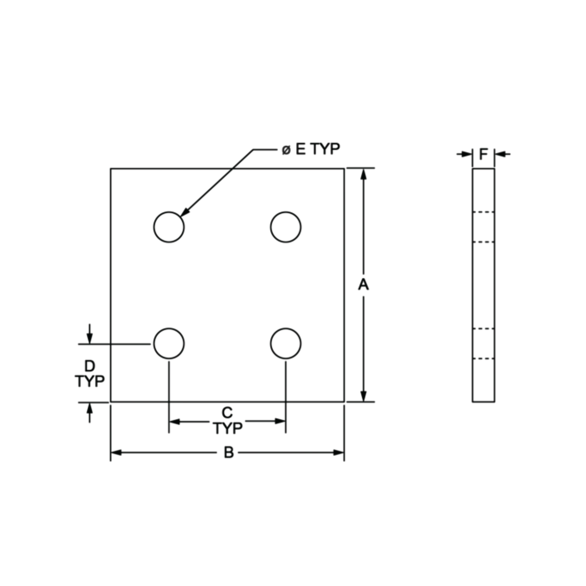 diagram of a square 4-hole joining plate