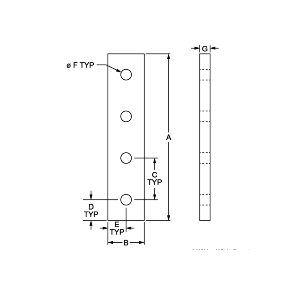 diagram of a 4-hole flat rectangle joining plate