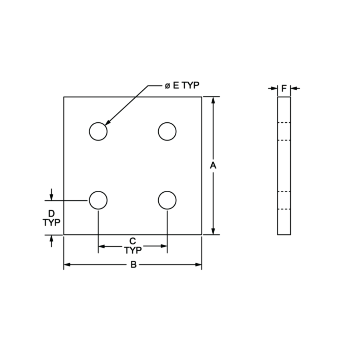 diagram of a 4-hole square joining plate