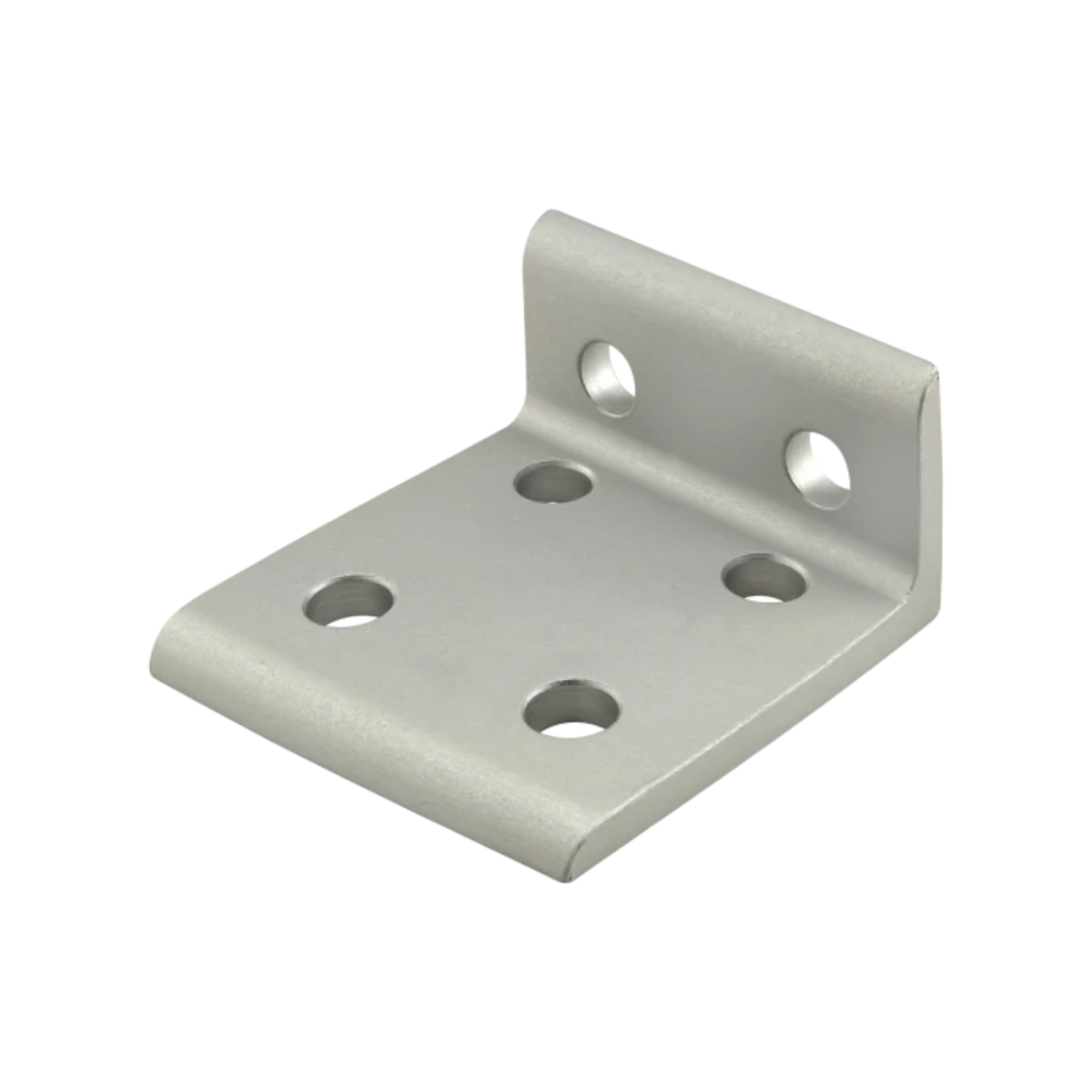 wide, metal, inside corner bracket, with a larger side on the bottom, and six mounting holes