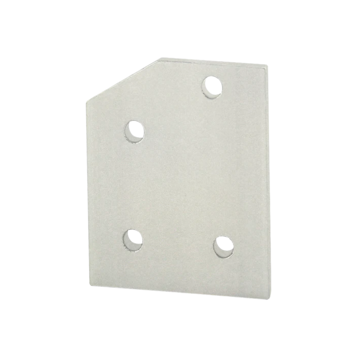 white, rectangular flat plate with an angled corner on the top left and four mounting holes