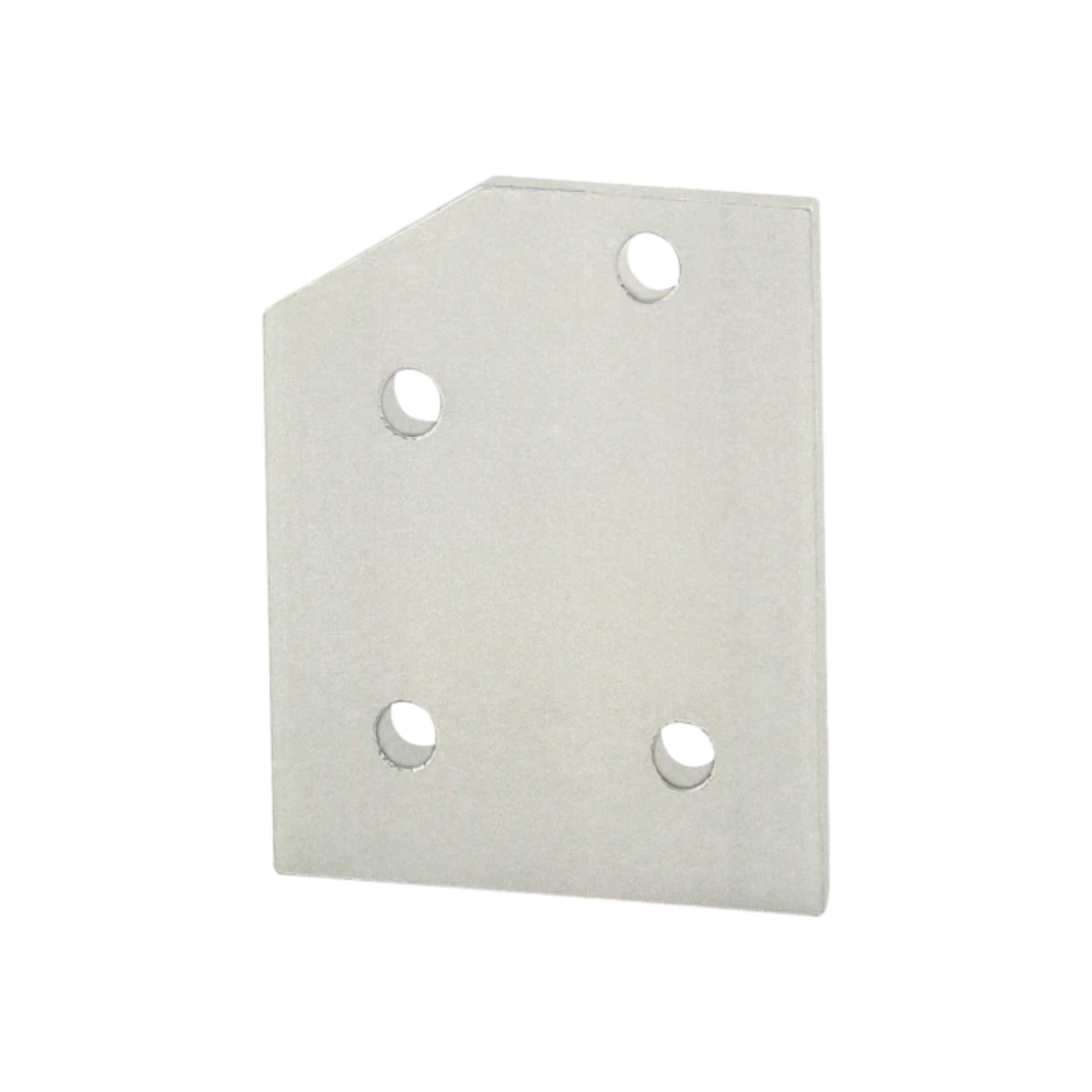 white, rectangular flat plate with an angled corner on the top left and four mounting holes