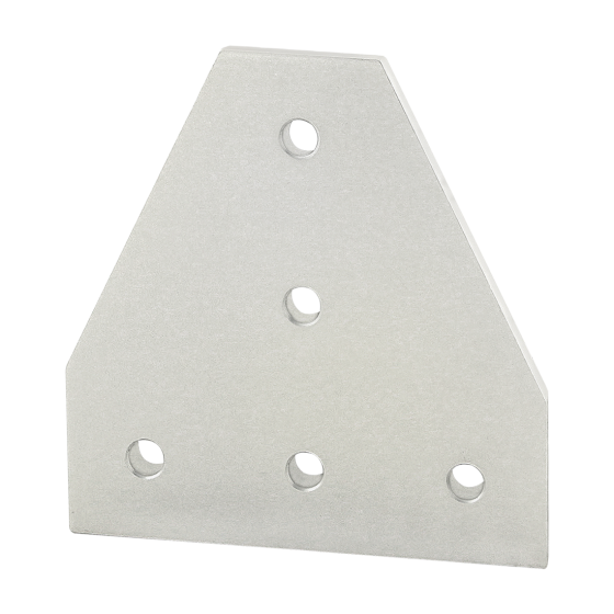 upright square flat plate with angled top corners and five mounting holes