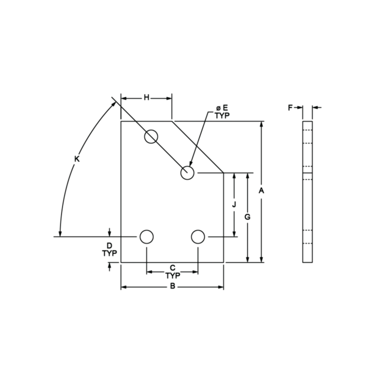 diagram of a 45 degree angle flat plate