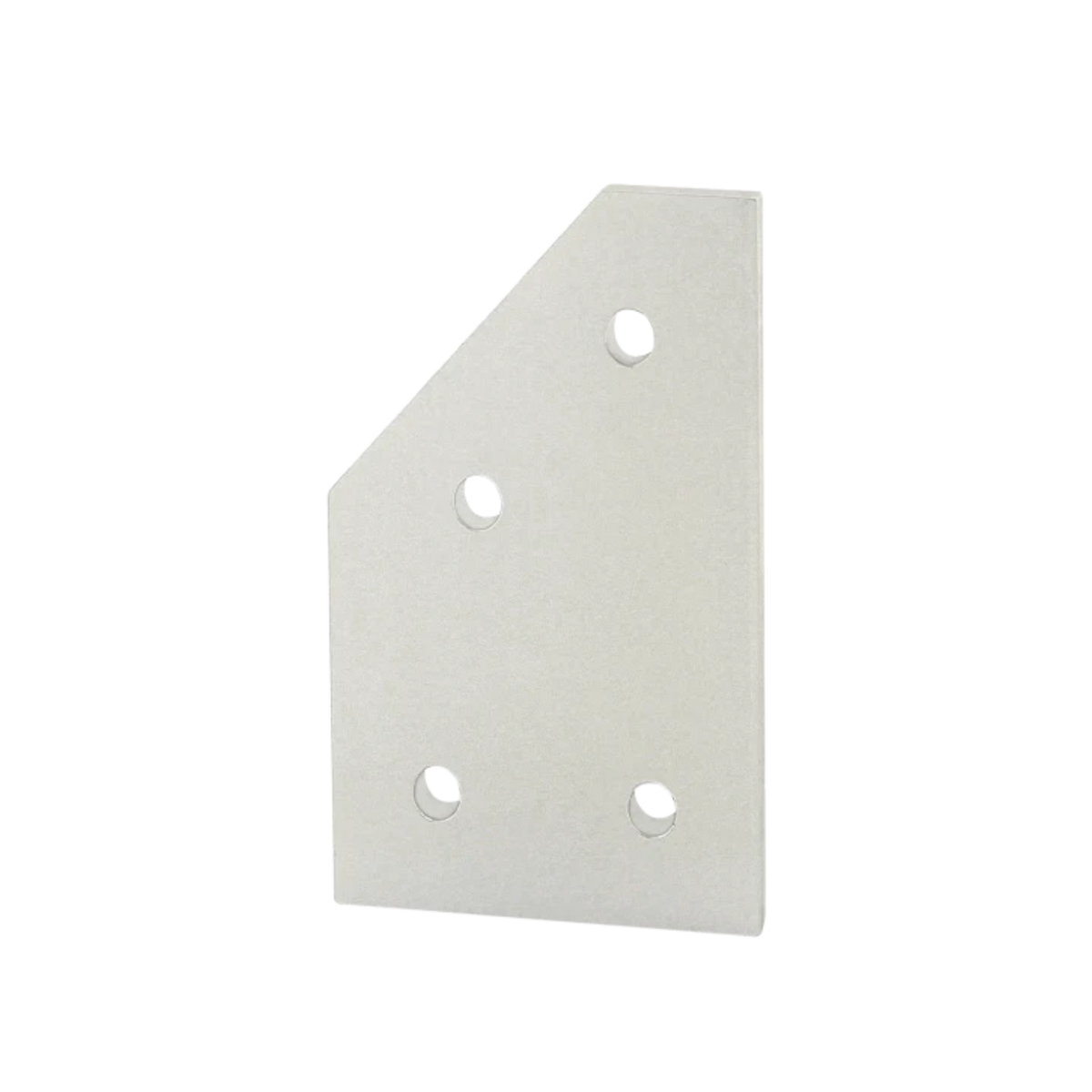 white rectangular flat plate with an angled corner on the top left and four mounting holes