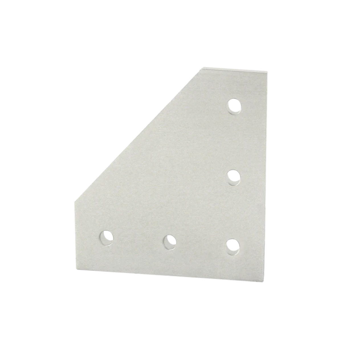 white rectangular flat plate with an angled corner on the top left and five mounting holes