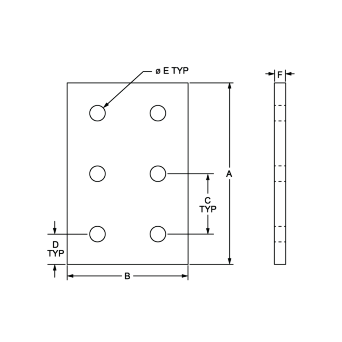 diagram of a 6-hole flat rectangle joining plate