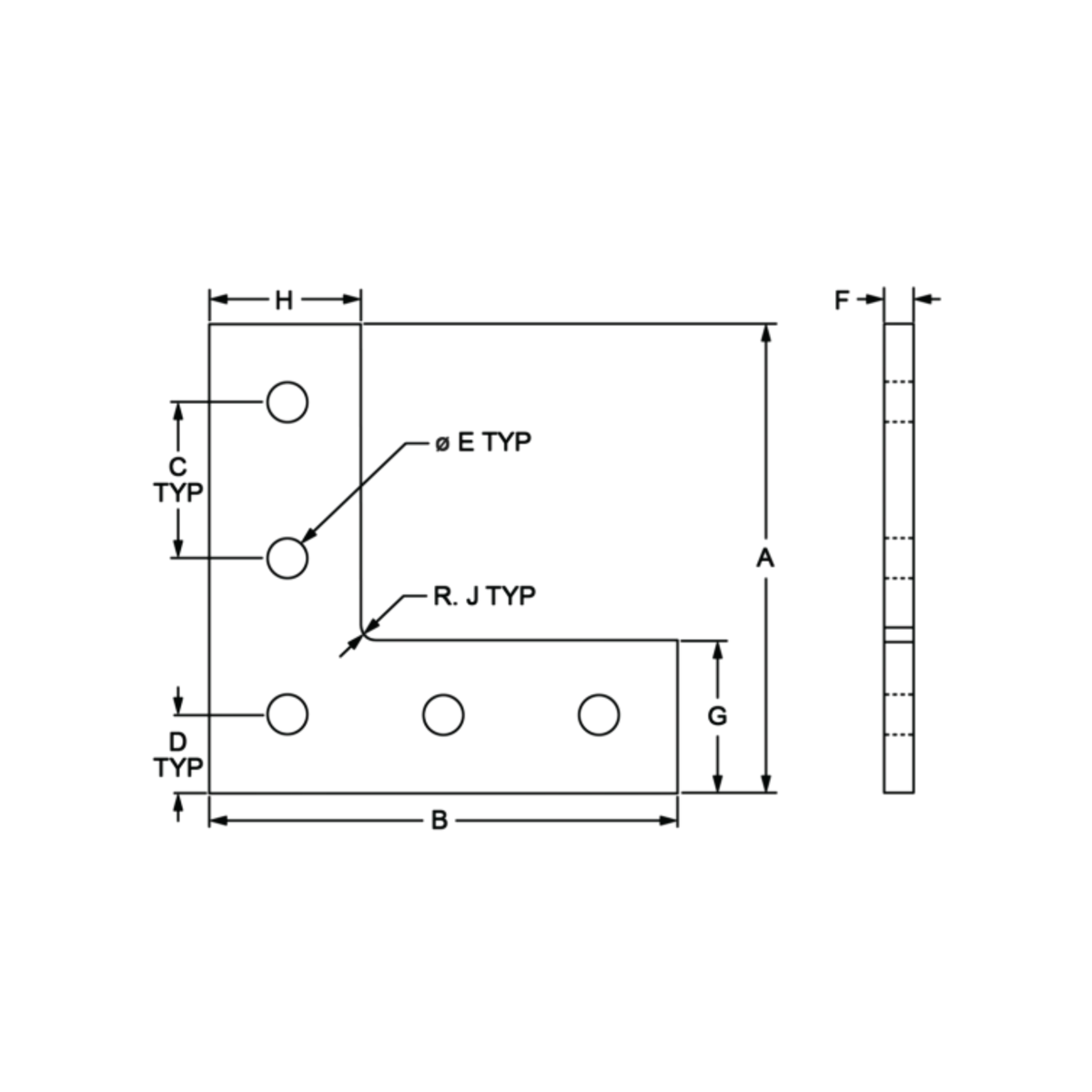 diagram of a 5-hole L joining plate