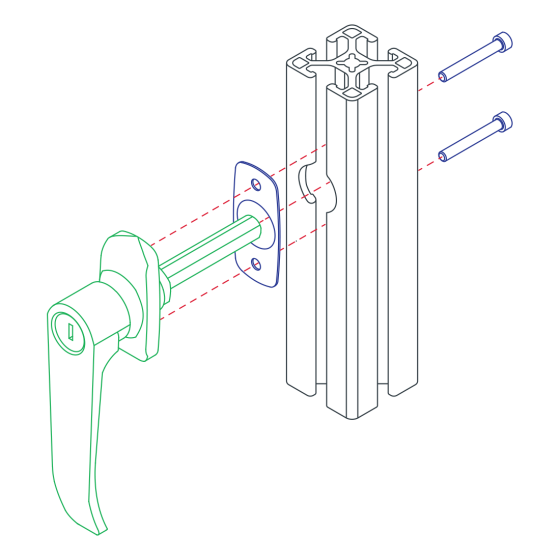 diagram of a handle being mounted to a t-slot bar