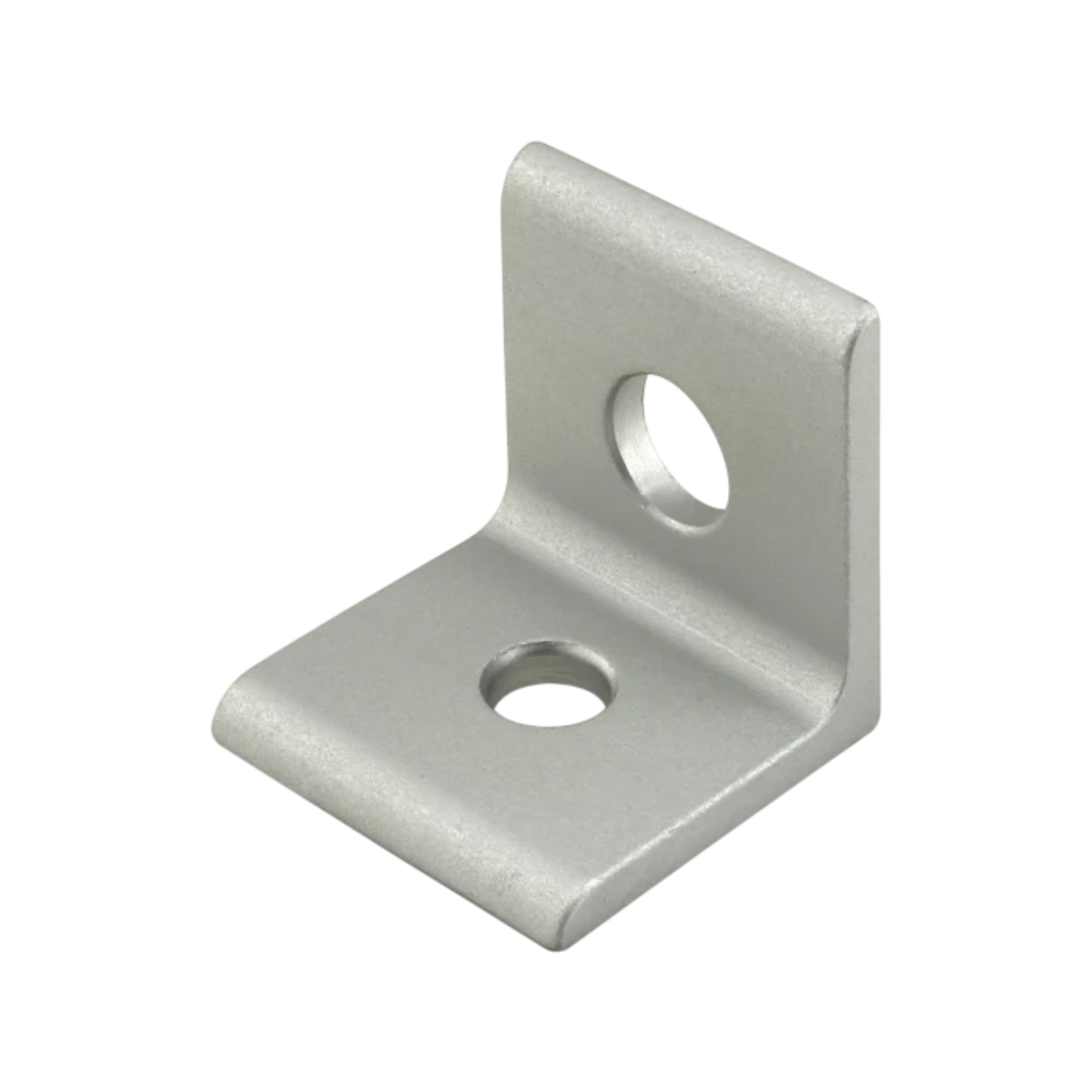 metal, corner bracket with two sides at a 90 degree angle and two mounting holes