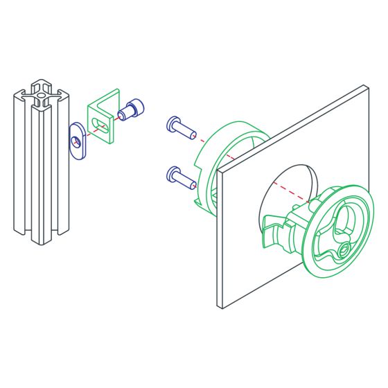 diagram of a grabber handle being mounted to a t-slot bar