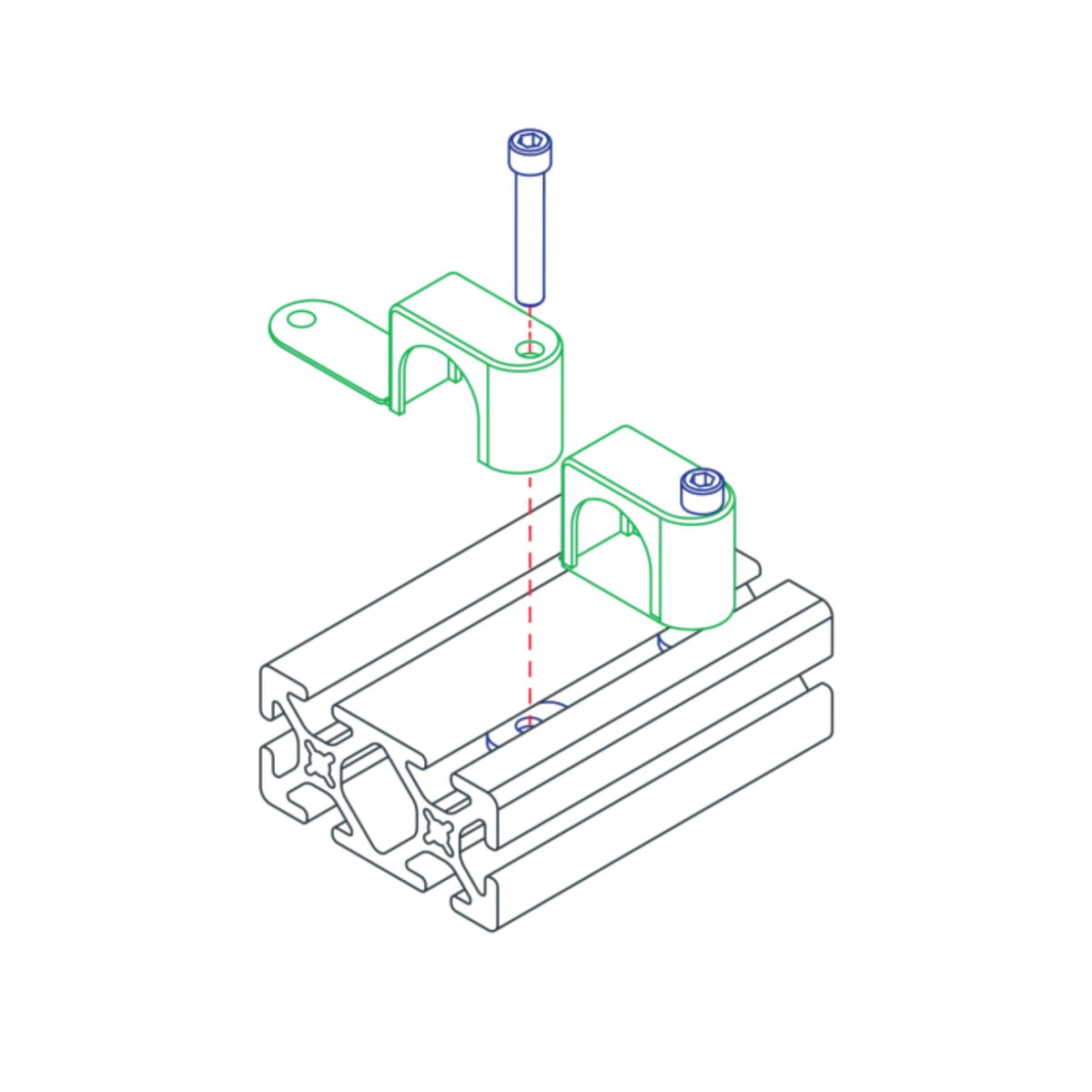 diagram of a cable and tube clamp with a t-slotted bar