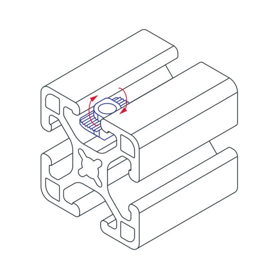 diagram of a drop-in t-nut being inserted into a t-slotted bar
