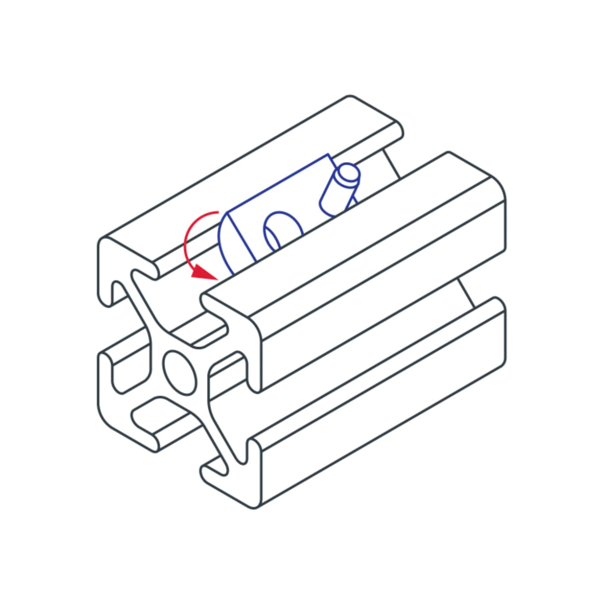 diagram of a t-nut inserted into a t-slotted bar