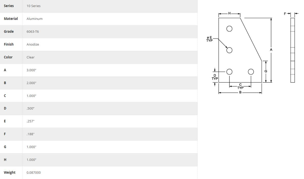 80/20 | 10 Series 4 Hole 90 Degree Joining Plate | 4150