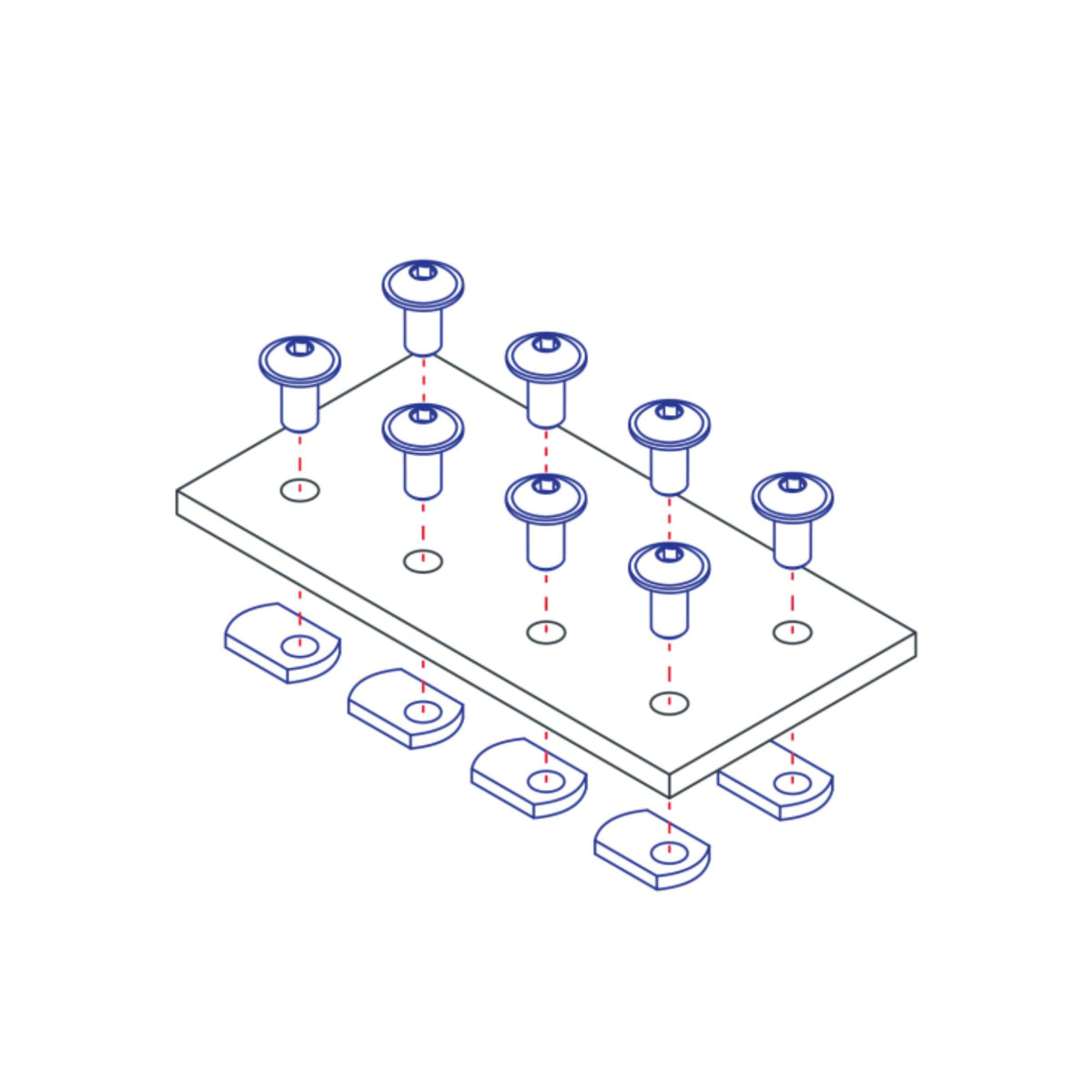 diagram of an 8-hole joining plate with screw mounting