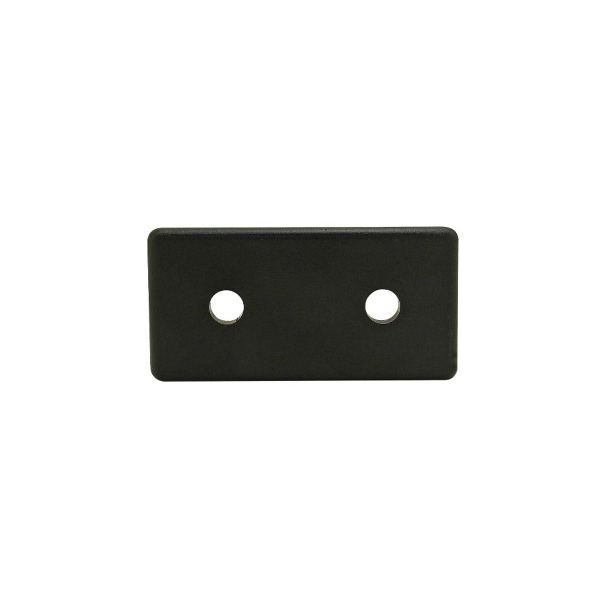 black rectangular end cap with two mounting holes