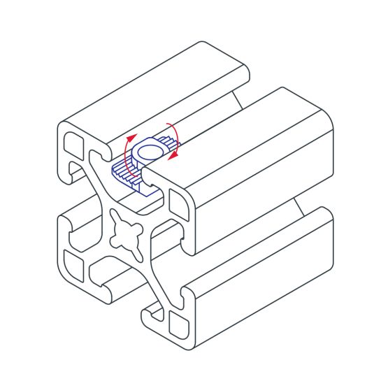 diagram of a t-nut being inserted into a t-slotted bar