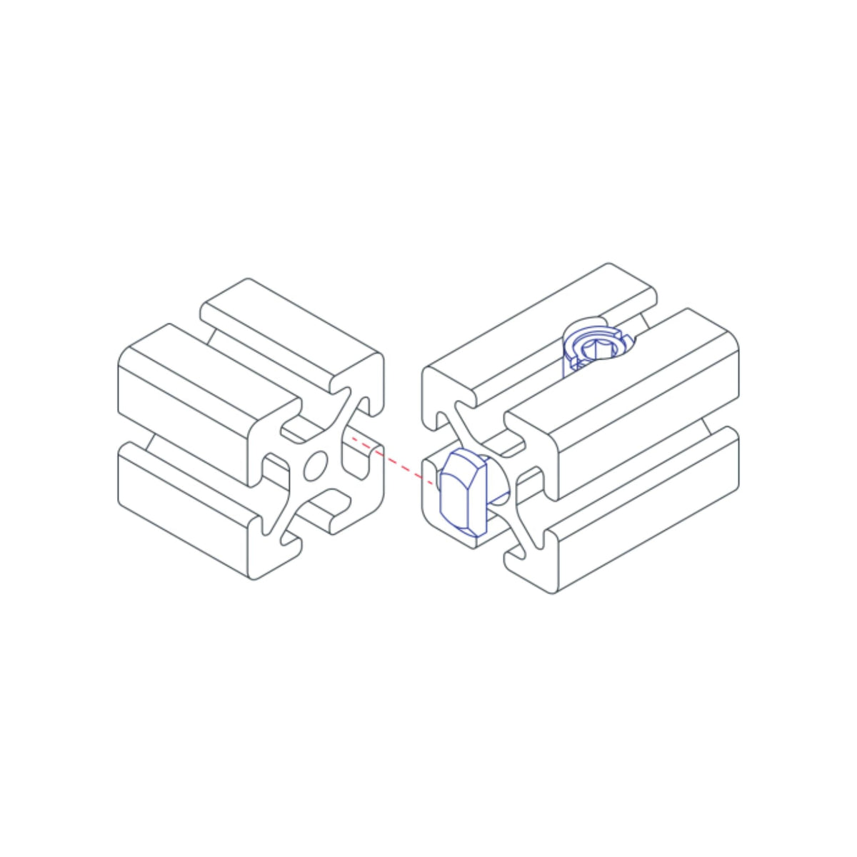 diagram of a central connector and a t-slotted bar