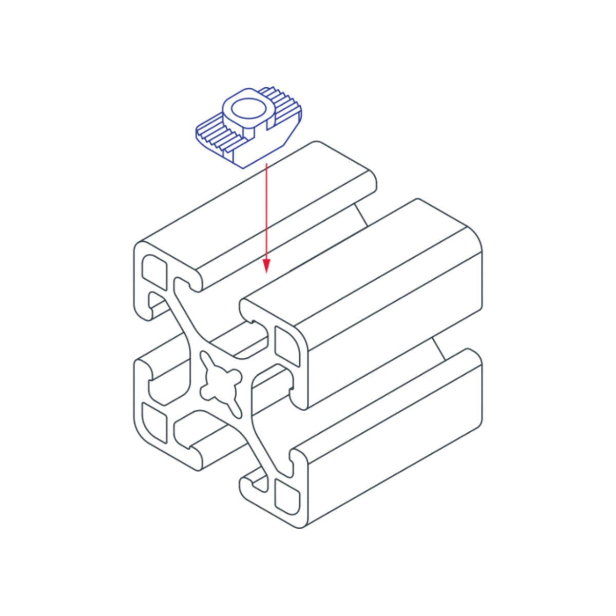 diagram of a t-nut inserted into a t-slotted bar