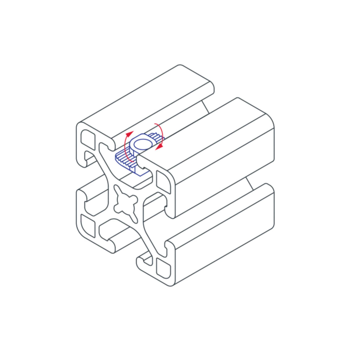 diagram of a t-nut inserted into a t-slotted bar